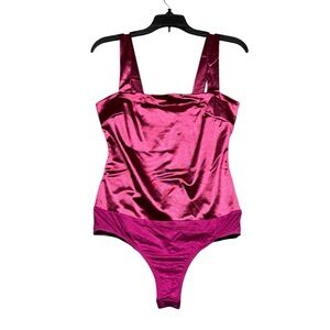 Lulus Berry Satin Sleeveless Bodysuit Womens Medium NWT Thong Pink Stretch Girly